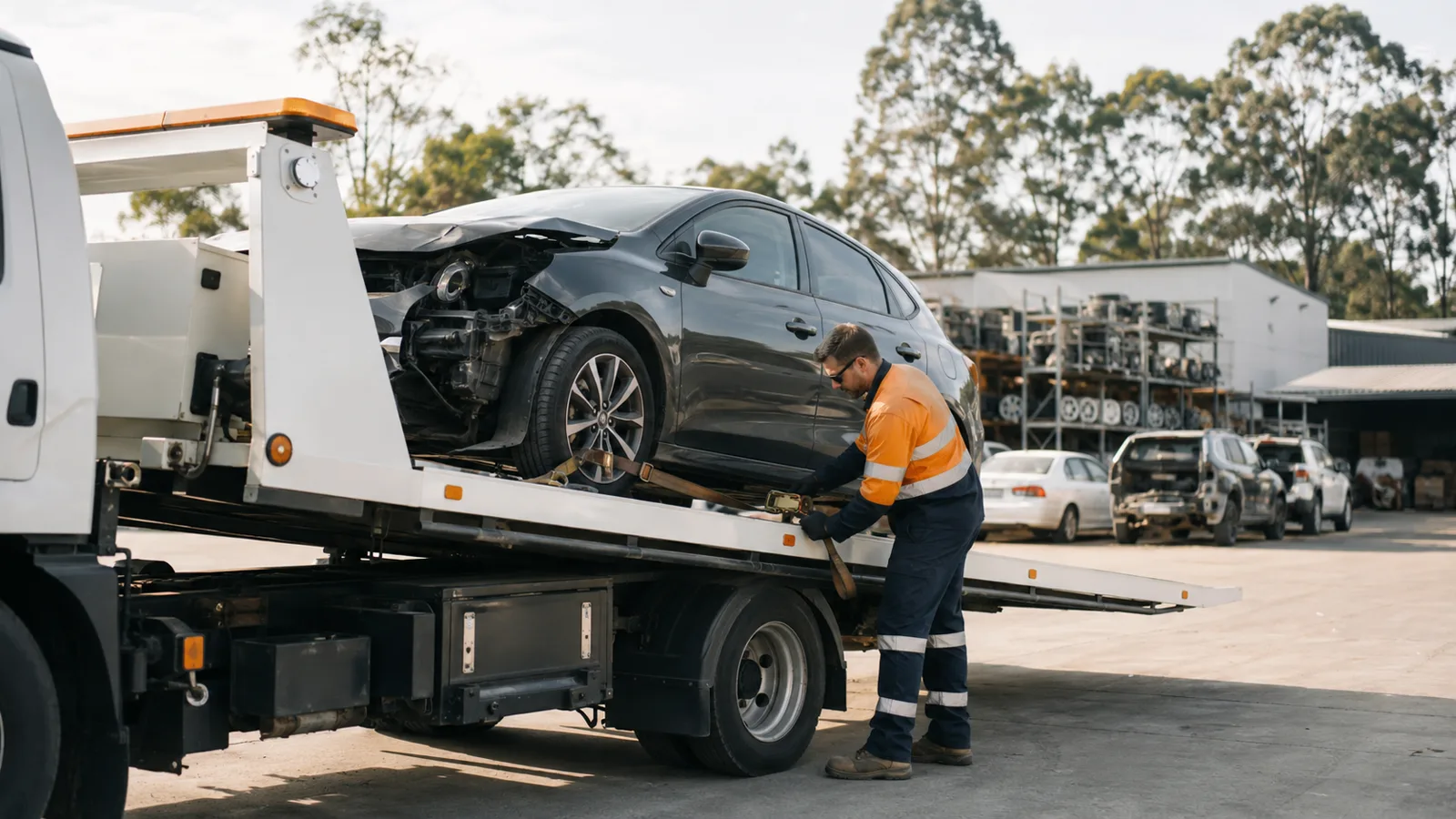 Tow truck collecting an unwanted vehicle for cash for cars in Brisbane